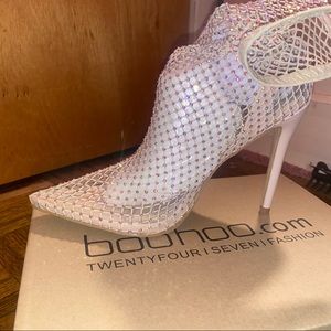 Diamante Mesh Pointed Toe Sock Boots